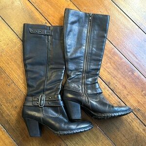 Borne knee high black leather boot. 3” heel